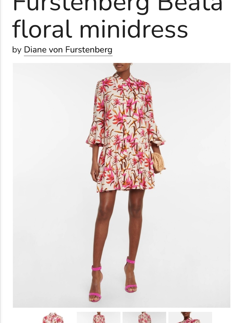 Diane Von Furstenberg Cream Dress with Pink Floral Print